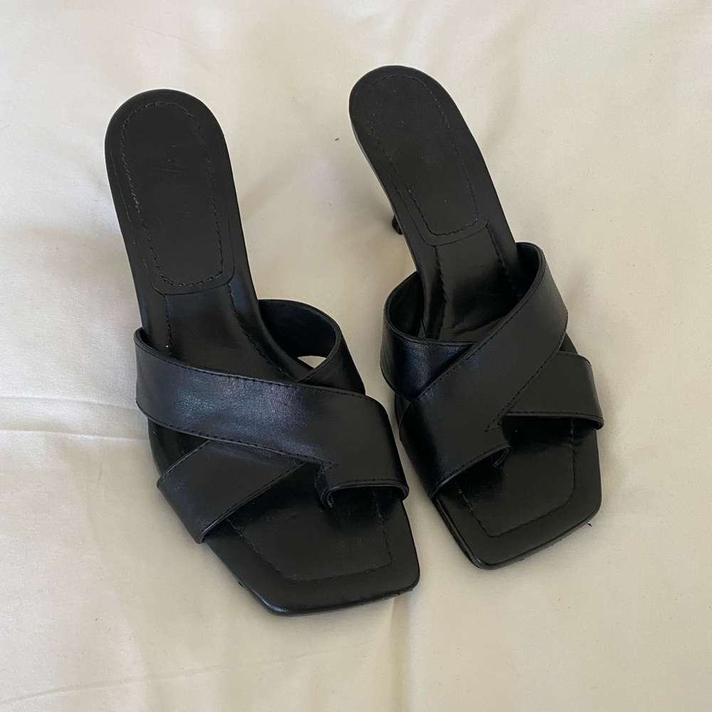 Zara Leather Mules with Toe Detail